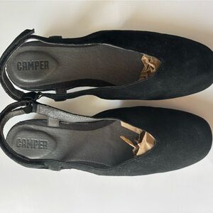 Camper Women's Suede Black Slingback Flats Adjustable Back Closure Size 38